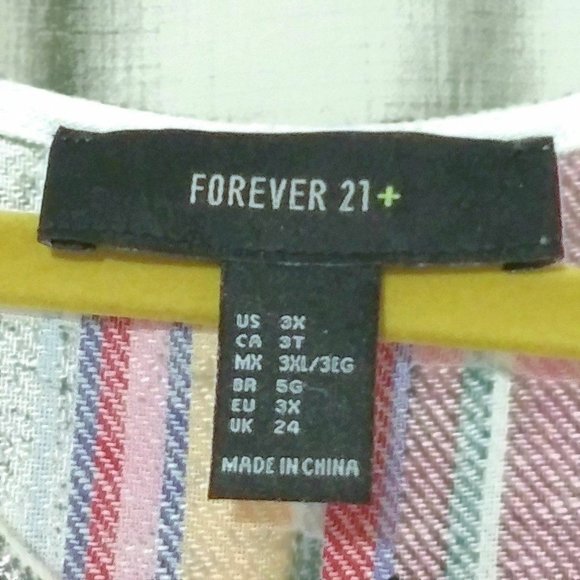 Forever 21 Women Woven Mini Dress Short Striped V-Neck Top Tunic Blouse 3X White - Picture 5 of 5